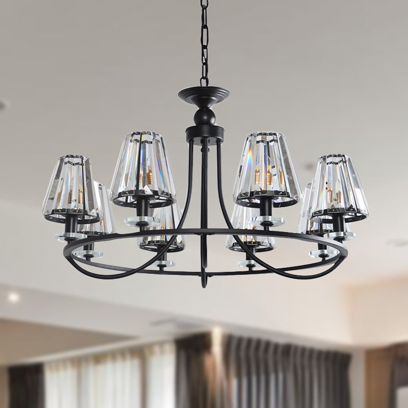 Prismatic Crystal Tapered Chandelier Light Vintage 4/6/8 Lights Black Hanging Ceiling Light Clearhalo 'Ceiling Lights' 'Chandeliers' 'Modern Chandeliers' 'Modern' Lighting' 250986