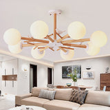 White Globe Shade Chandelier Rustic Style Wood Pendant Light with Bird for Dining Room Clearhalo 'Ceiling Lights' 'Chandeliers' Lighting' options 250992