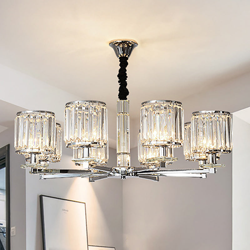 Cylinder Bedroom Chandelier Light Crystal 3/6 Lights Modern Hanging Light Fixture in Chrome Clearhalo 'Ceiling Lights' 'Chandeliers' 'Modern Chandeliers' 'Modern' Lighting' 251004