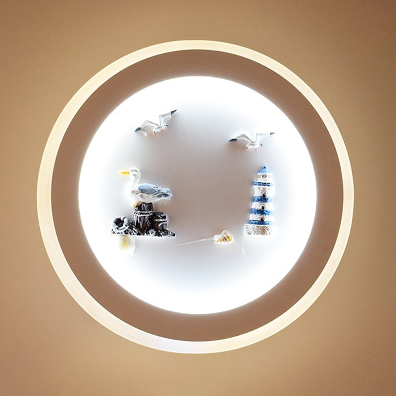 Nautical Stylish Circle Wall Light with Sea Acrylic LED Sconce Lamp in White for Child Bedroom Clearhalo 'Wall Lamps & Sconces' 'Wall Lights' Lighting' 251018