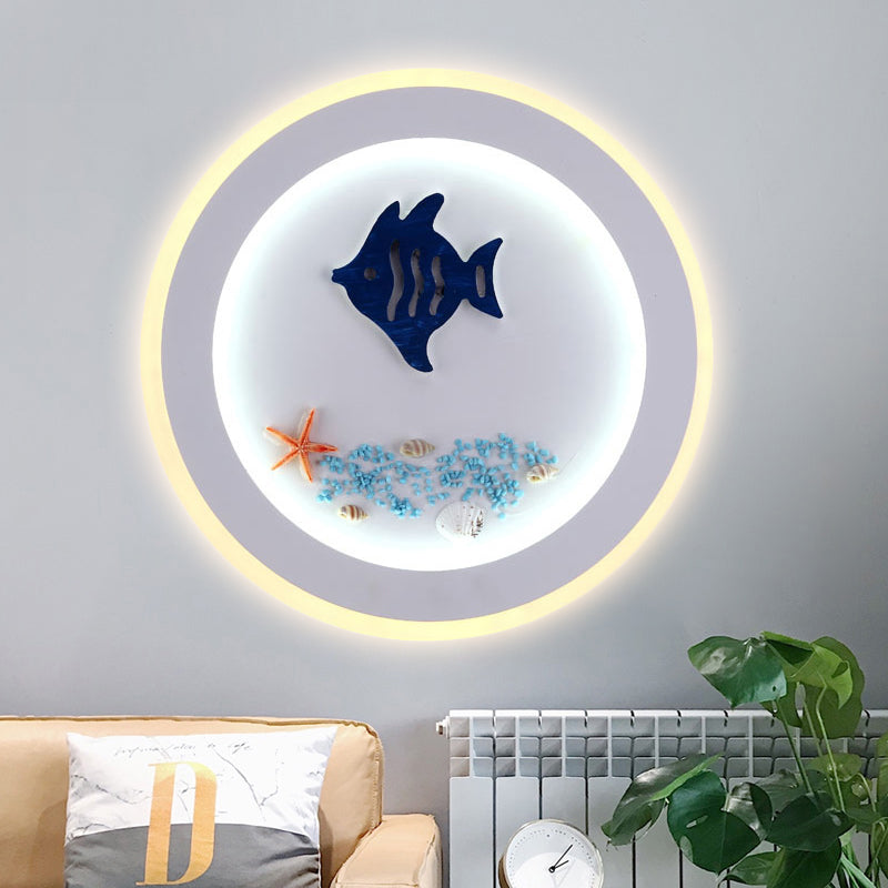 Nautical Stylish Circle Wall Light with Sea Acrylic LED Sconce Lamp in White for Child Bedroom Clearhalo 'Wall Lamps & Sconces' 'Wall Lights' Lighting' 251020