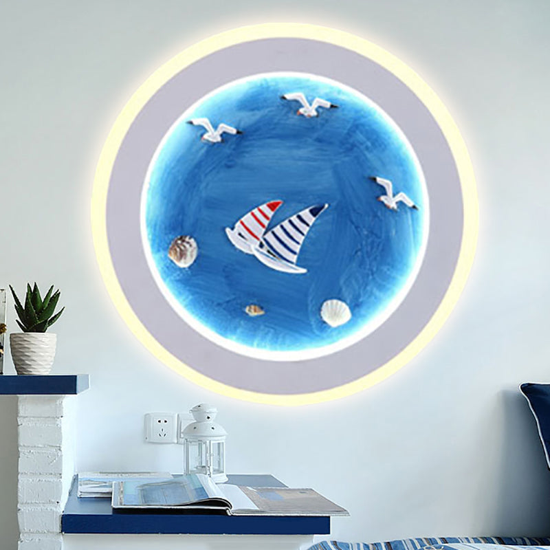 Nautical Stylish Circle Wall Light with Sea Acrylic LED Sconce Lamp in White for Child Bedroom Clearhalo 'Wall Lamps & Sconces' 'Wall Lights' Lighting' 251022