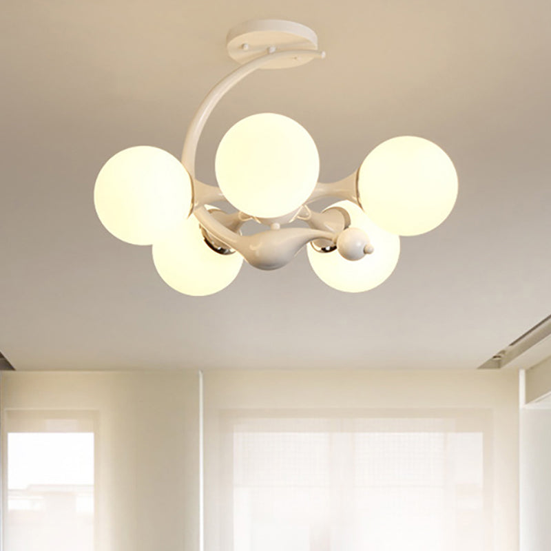 5 Bulbs Spherical Shade Chandelier Contemporary Metal Pendant Light in White for Office Clearhalo 'Ceiling Lights' 'Chandeliers' Lighting' options 251037