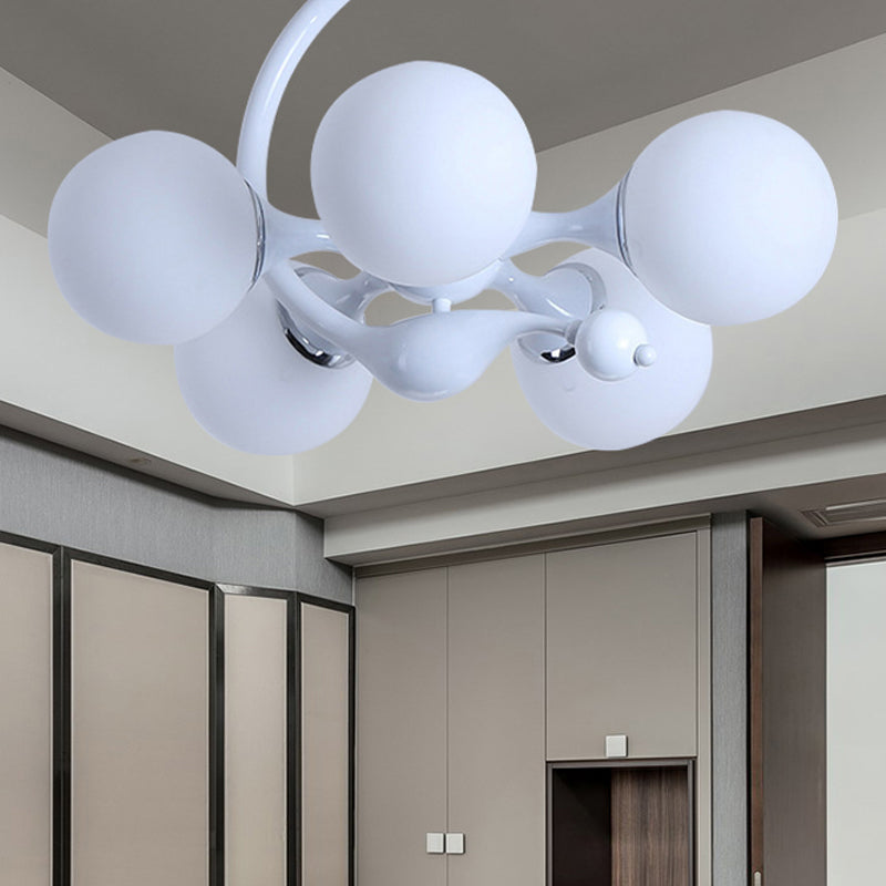 5 Bulbs Spherical Shade Chandelier Contemporary Metal Pendant Light in White for Office Clearhalo 'Ceiling Lights' 'Chandeliers' Lighting' options 251038
