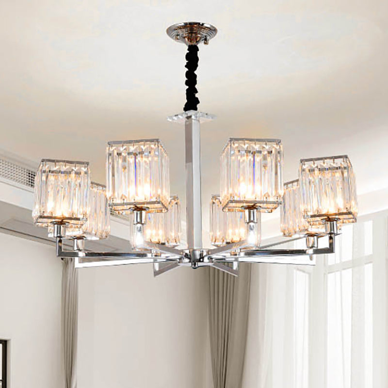 Cubic Hanging Ceiling Light Modern Prismatic Optical Crystal 6/8 Lights Chrome Chandelier Light Clearhalo 'Ceiling Lights' 'Chandeliers' Lighting' options 251043