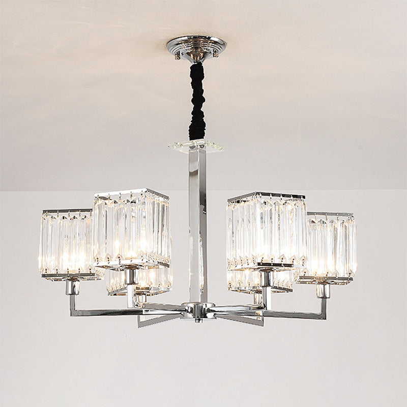 Cubic Hanging Ceiling Light Modern Prismatic Optical Crystal 6/8 Lights Chrome Chandelier Light Clearhalo 'Ceiling Lights' 'Chandeliers' Lighting' options 251045