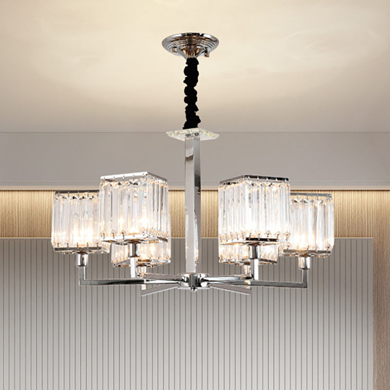 Cubic Hanging Ceiling Light Modern Prismatic Optical Crystal 6/8 Lights Chrome Chandelier Light Clearhalo 'Ceiling Lights' 'Chandeliers' Lighting' options 251046