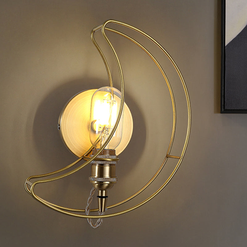 Modern Wire Frame Wall Sconce One Bulb Metallic Wall Light in Gold for Baby Room Bathroom Gold B Clearhalo 'Wall Lamps & Sconces' 'Wall Lights' Lighting' 251047