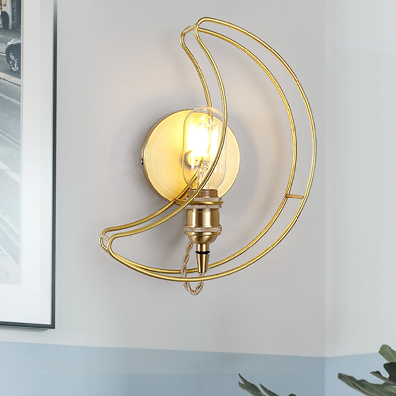 Modern Wire Frame Wall Sconce One Bulb Metallic Wall Light in Gold for Baby Room Bathroom Clearhalo 'Wall Lamps & Sconces' 'Wall Lights' Lighting' 251048