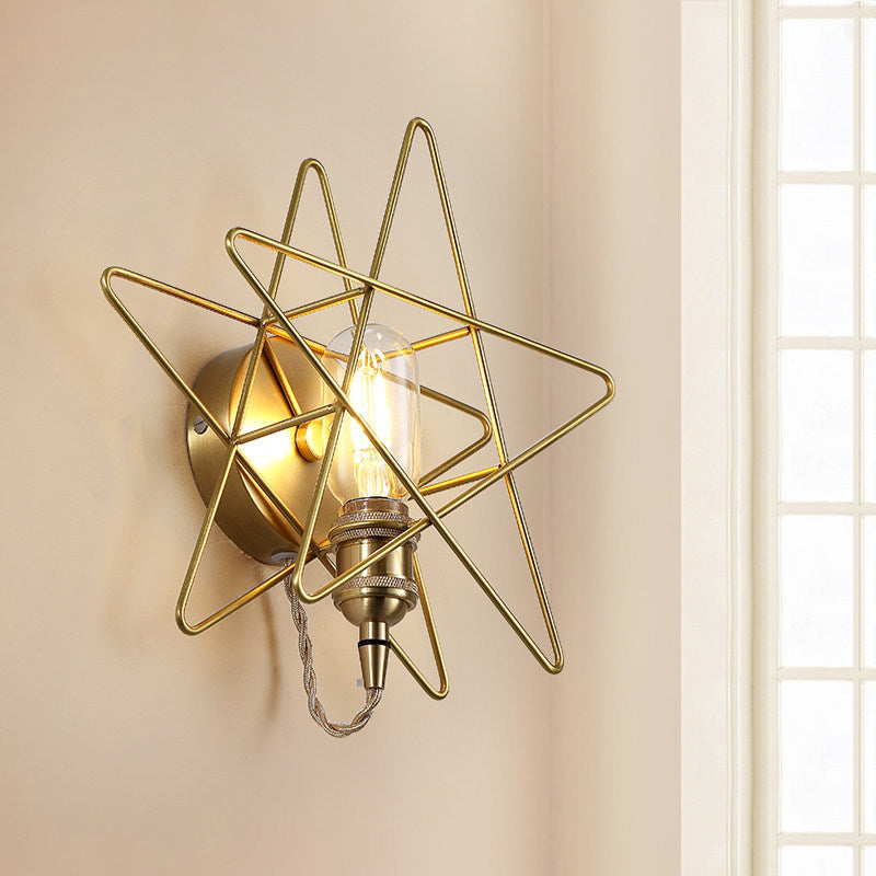 Modern Wire Frame Wall Sconce One Bulb Metallic Wall Light in Gold for Baby Room Bathroom Clearhalo 'Wall Lamps & Sconces' 'Wall Lights' Lighting' 251050