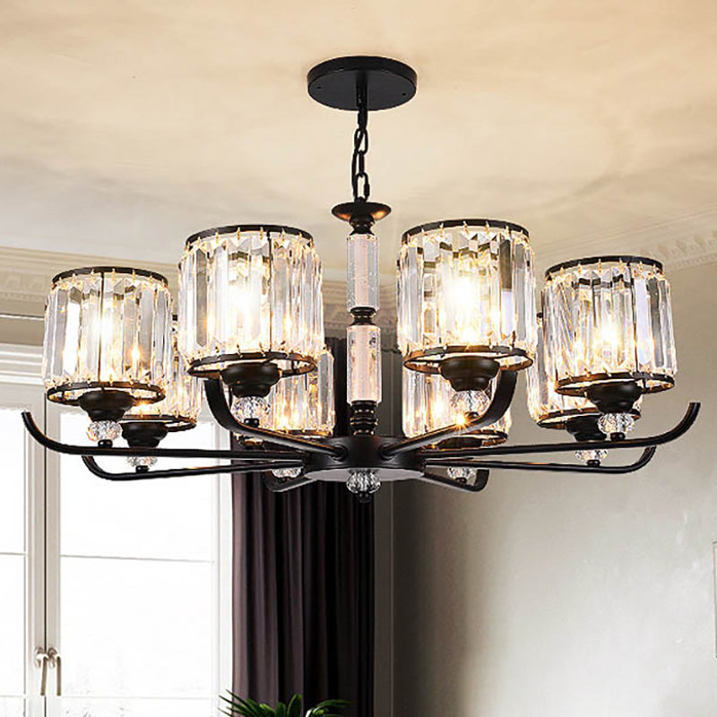 Black Cylinder Ceiling Light Antique 3/6/8 Lights Prismatic Optical Crystal Chandelier Light 8 Black Clearhalo 'Ceiling Lights' 'Chandeliers' 'Glass shade' 'Glass' 'Modern Chandeliers' 'Modern' 'Pendant Lights' Lighting' 251058