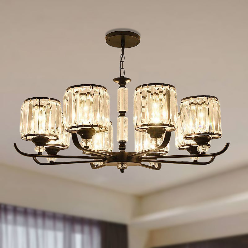 Black Cylinder Ceiling Light Antique 3/6/8 Lights Prismatic Optical Crystal Chandelier Light Clearhalo 'Ceiling Lights' 'Chandeliers' 'Glass shade' 'Glass' 'Modern Chandeliers' 'Modern' 'Pendant Lights' Lighting' 251059