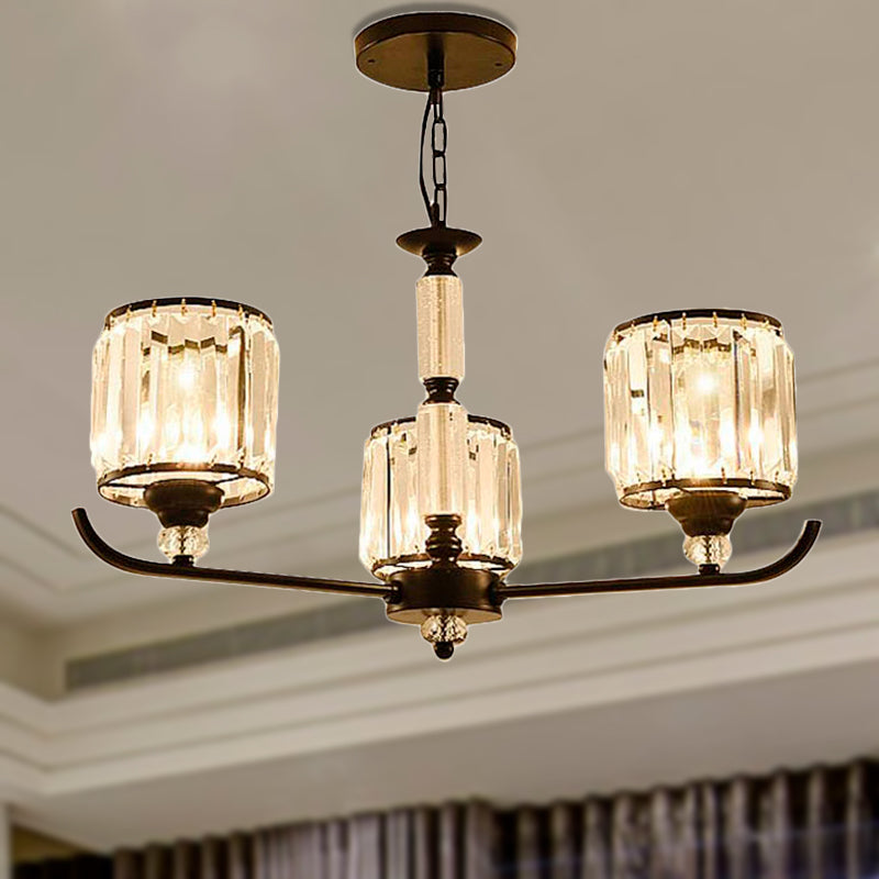 Black Cylinder Ceiling Light Antique 3/6/8 Lights Prismatic Optical Crystal Chandelier Light Clearhalo 'Ceiling Lights' 'Chandeliers' 'Glass shade' 'Glass' 'Modern Chandeliers' 'Modern' 'Pendant Lights' Lighting' 251061