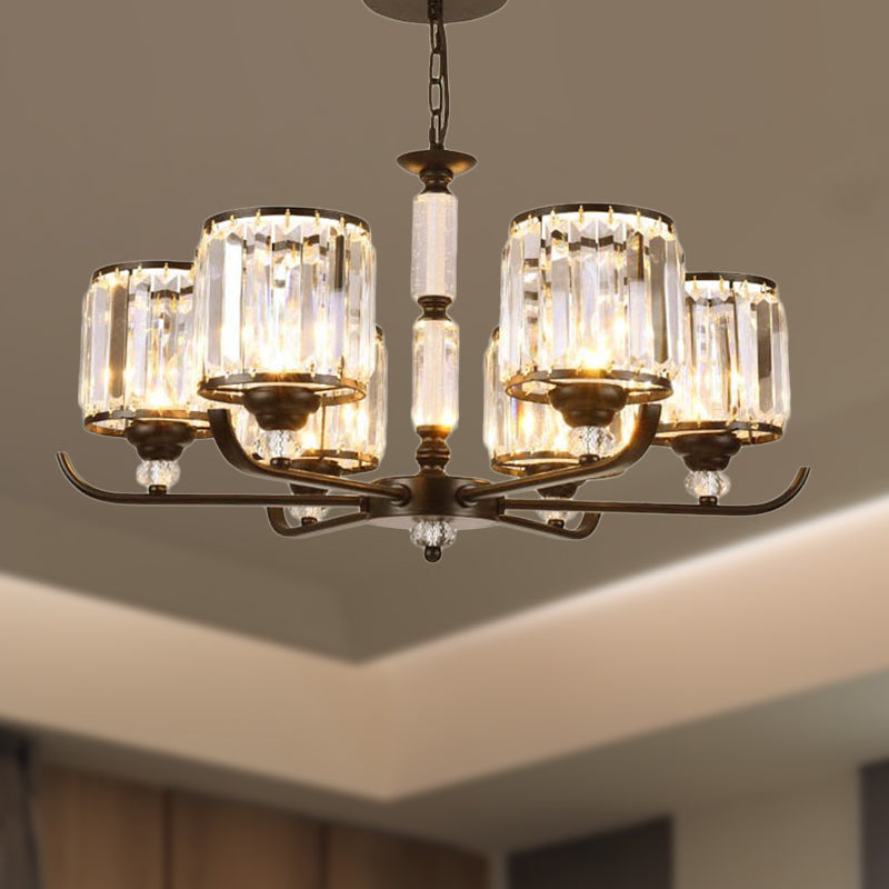 Black Cylinder Ceiling Light Antique 3/6/8 Lights Prismatic Optical Crystal Chandelier Light 6 Black Clearhalo 'Ceiling Lights' 'Chandeliers' 'Glass shade' 'Glass' 'Modern Chandeliers' 'Modern' 'Pendant Lights' Lighting' 251062