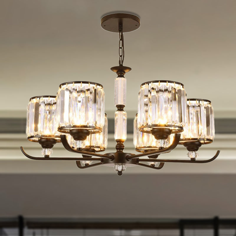 Black Cylinder Ceiling Light Antique 3/6/8 Lights Prismatic Optical Crystal Chandelier Light Clearhalo 'Ceiling Lights' 'Chandeliers' 'Glass shade' 'Glass' 'Modern Chandeliers' 'Modern' 'Pendant Lights' Lighting' 251063