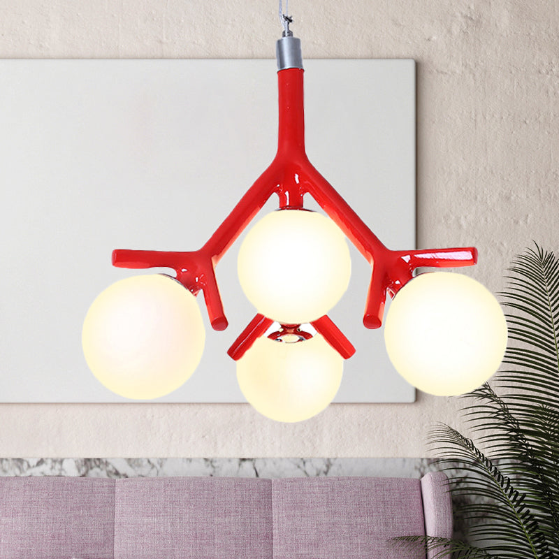 Metal Branch Pendant Light with Orb Shade Kid Bedroom 4 Heads Modern Chandelier Clearhalo 'Ceiling Lights' 'Pendant Lights' 'Pendants' Lighting' 251067