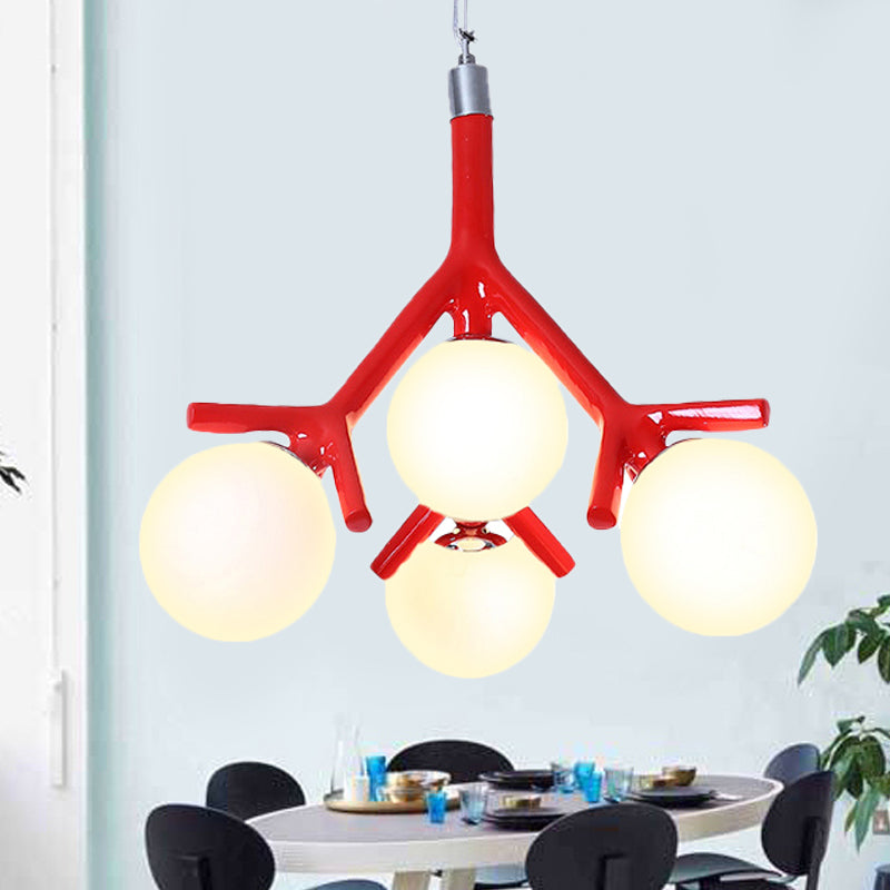 Metal Branch Pendant Light with Orb Shade Kid Bedroom 4 Heads Modern Chandelier Clearhalo 'Ceiling Lights' 'Pendant Lights' 'Pendants' Lighting' 251068