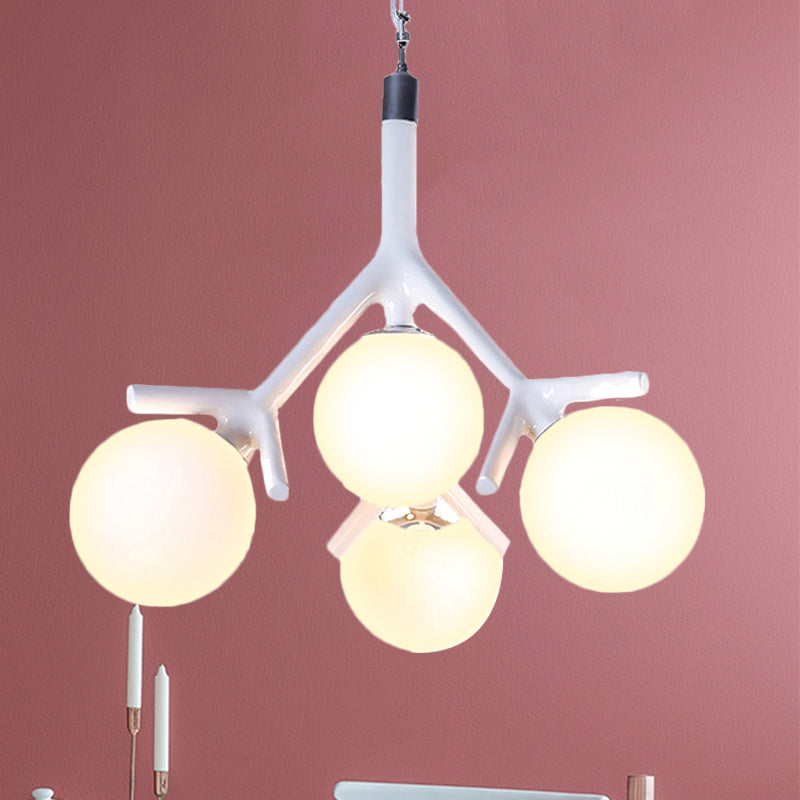 Metal Branch Pendant Light with Orb Shade Kid Bedroom 4 Heads Modern Chandelier Clearhalo 'Ceiling Lights' 'Pendant Lights' 'Pendants' Lighting' 251072