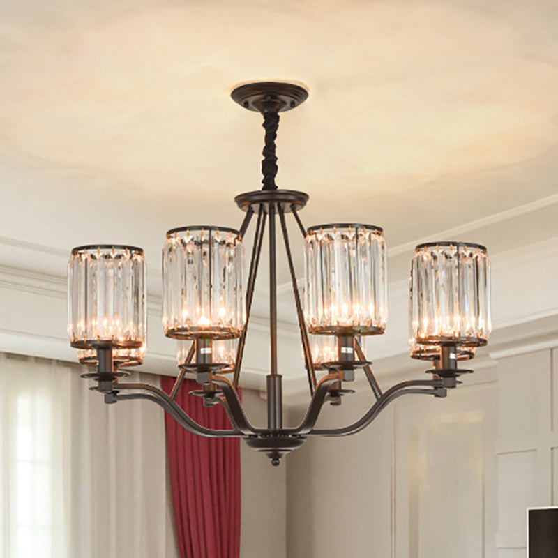 Cylinder Prismatic Optical Crystal Hanging Ceiling Light Antique 3/6/8 Light Black Chandelier Light 8 Black Clearhalo 'Ceiling Lights' 'Chandeliers' 'Modern Chandeliers' 'Modern' Lighting' 251079