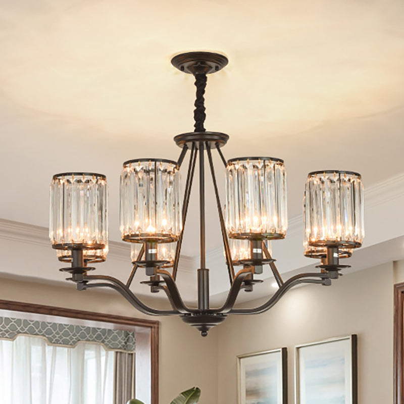 Cylinder Prismatic Optical Crystal Hanging Ceiling Light Antique 3/6/8 Light Black Chandelier Light Clearhalo 'Ceiling Lights' 'Chandeliers' 'Modern Chandeliers' 'Modern' Lighting' 251080