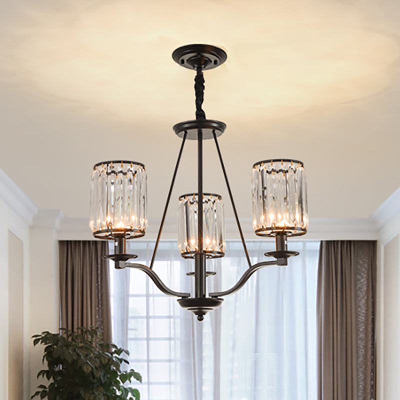 Cylinder Prismatic Optical Crystal Hanging Ceiling Light Antique 3/6/8 Light Black Chandelier Light Clearhalo 'Ceiling Lights' 'Chandeliers' 'Modern Chandeliers' 'Modern' Lighting' 251082