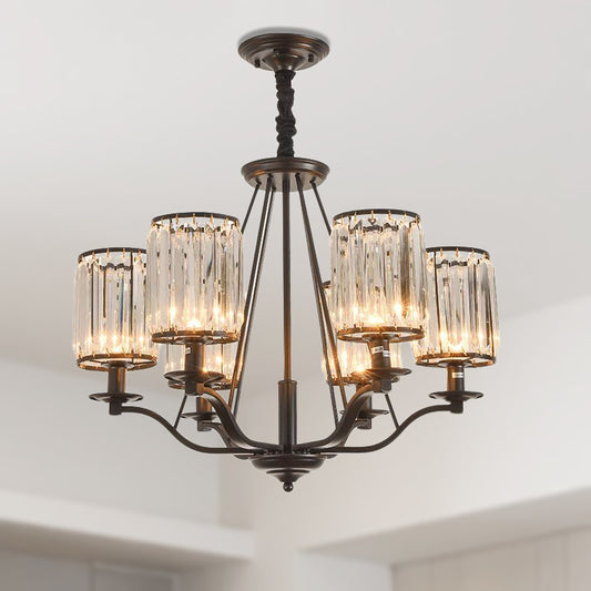 Cylinder Prismatic Optical Crystal Hanging Ceiling Light Antique 3/6/8 Light Black Chandelier Light 6 Black Clearhalo 'Ceiling Lights' 'Chandeliers' 'Modern Chandeliers' 'Modern' Lighting' 251083