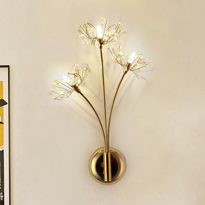 Dandelion Wall Sconce Light Nordic Crystal 3 Light Gold Wall Mount Light for Living Room Gold Clearhalo 'Modern wall lights' 'Modern' 'Wall Lamps & Sconces' 'Wall Lights' Lighting' 251085