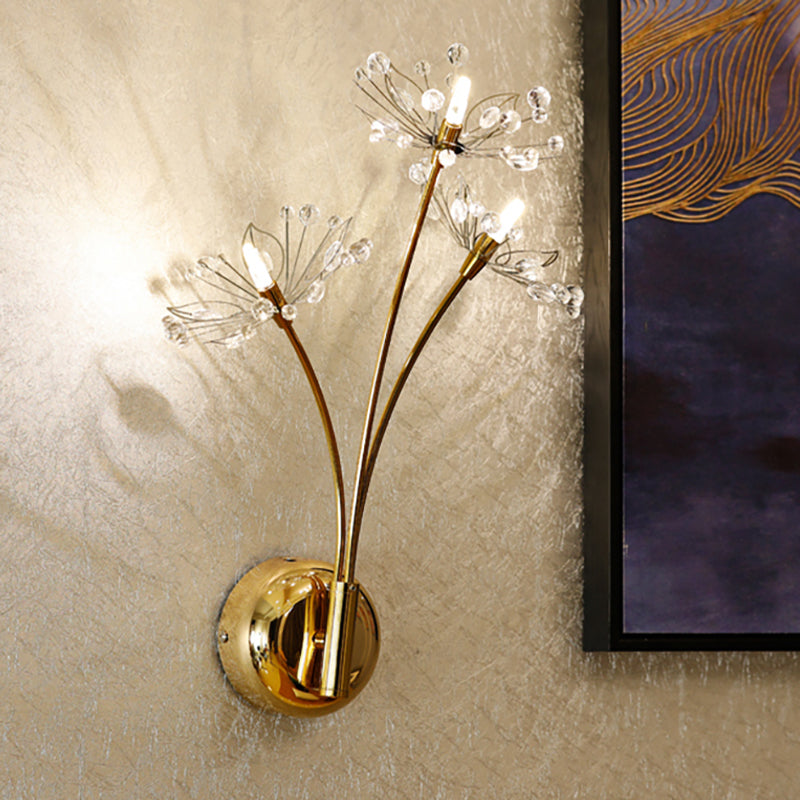 Dandelion Wall Sconce Light Nordic Crystal 3 Light Gold Wall Mount Light for Living Room Clearhalo 'Modern wall lights' 'Modern' 'Wall Lamps & Sconces' 'Wall Lights' Lighting' 251086