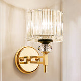 Contemporary 1 Light Wall Light Fixture with Crystal Shade Gold Cylinder Sconce Light Gold Clearhalo 'Modern wall lights' 'Modern' 'Wall Lamps & Sconces' 'Wall Lights' Lighting' 251087