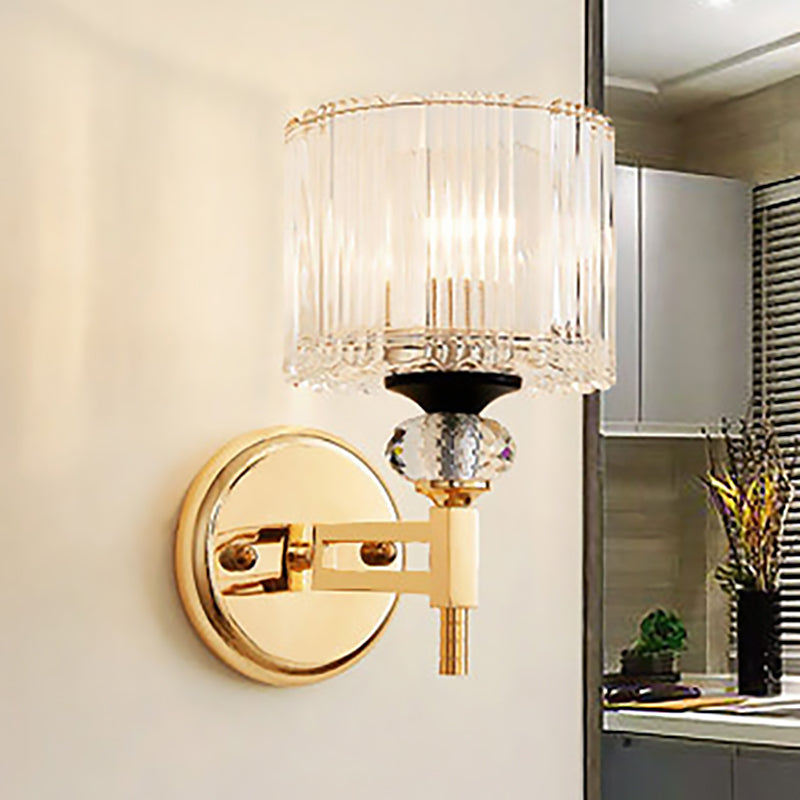 Contemporary 1 Light Wall Light Fixture with Crystal Shade Gold Cylinder Sconce Light Clearhalo 'Modern wall lights' 'Modern' 'Wall Lamps & Sconces' 'Wall Lights' Lighting' 251088