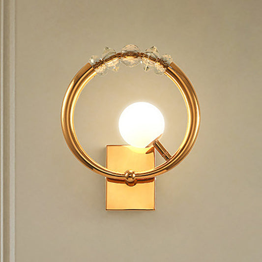 Gold Ring Wall Sconce Light Simple Style 1 Light Metal Wall Mount Light with Crystal Accent Gold Clearhalo 'Modern wall lights' 'Modern' 'Wall Lamps & Sconces' 'Wall Lights' Lighting' 251097