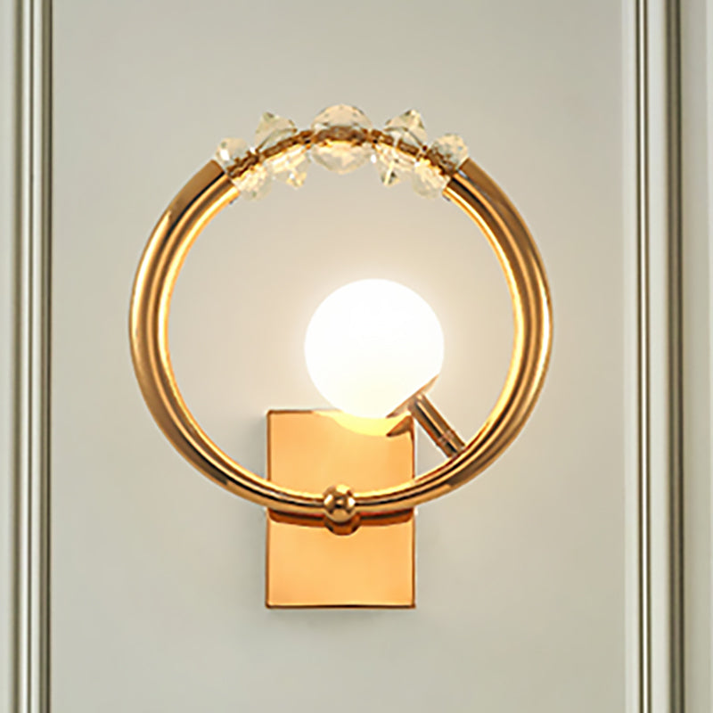 Gold Ring Wall Sconce Light Simple Style 1 Light Metal Wall Mount Light with Crystal Accent Clearhalo 'Modern wall lights' 'Modern' 'Wall Lamps & Sconces' 'Wall Lights' Lighting' 251098