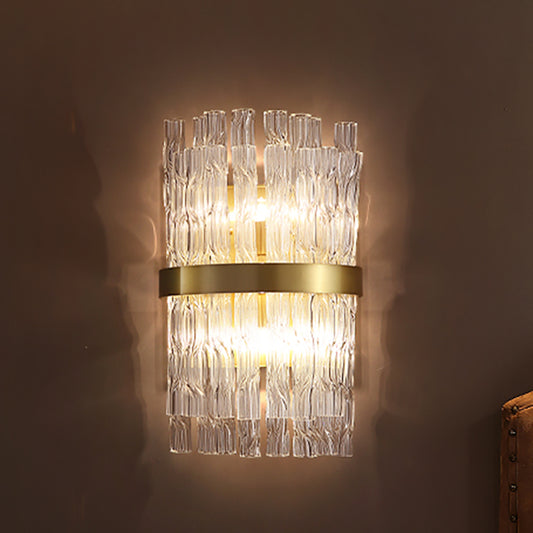 Half-Cylinder Wall Light Fixture Postmodern Crystal Rod 1 Light Brass Sconce Light Brass Clearhalo 'Modern wall lights' 'Modern' 'Wall Lamps & Sconces' 'Wall Lights' Lighting' 251102