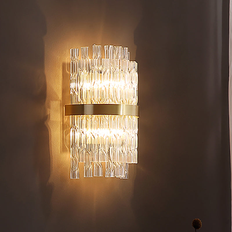 Half-Cylinder Wall Light Fixture Postmodern Crystal Rod 1 Light Brass Sconce Light Clearhalo 'Modern wall lights' 'Modern' 'Wall Lamps & Sconces' 'Wall Lights' Lighting' 251103