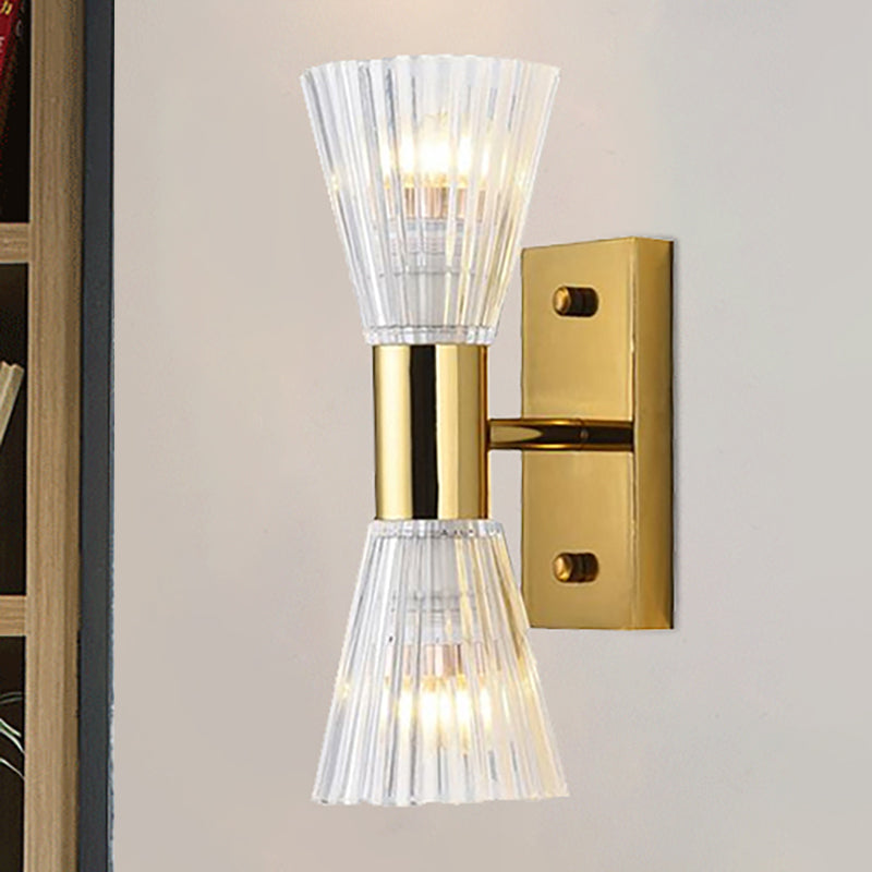 Crystal Hourglass Wall Light Fixture Simple Style 2 Lights Gold Up and Down Wall Sconce Light Gold Clearhalo 'Modern wall lights' 'Modern' 'Wall Lamps & Sconces' 'Wall Lights' Lighting' 251106