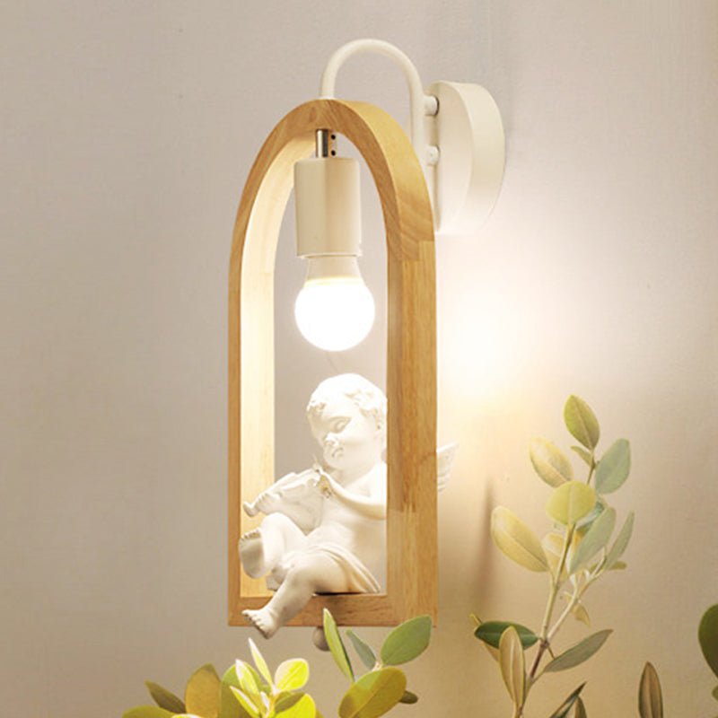 Child Bedroom Arched Shelf Wall Lamp Wood One Light Modern White Sconce Lighting White B Clearhalo 'Wall Lamps & Sconces' 'Wall Lights' Lighting' 251118