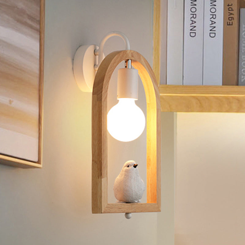 Child Bedroom Arched Shelf Wall Lamp Wood One Light Modern White Sconce Lighting White A Clearhalo 'Wall Lamps & Sconces' 'Wall Lights' Lighting' 251120