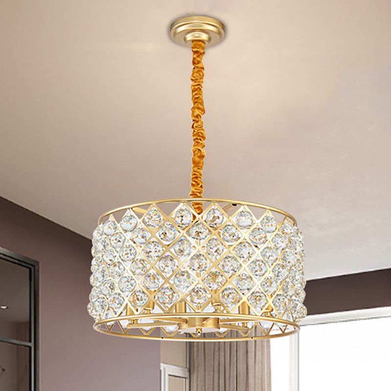 Postmodern Cylinder Hanging Light Crystal and Metal 6 Lights Dining Room Chandelier Light Clearhalo 'Ceiling Lights' 'Chandeliers' 'Modern Chandeliers' 'Modern' Lighting' 251127