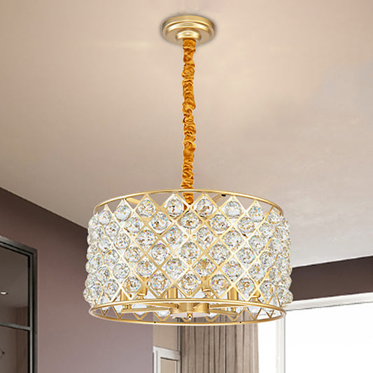 Postmodern Cylinder Hanging Light Crystal and Metal 6 Lights Dining Room Chandelier Light Clearhalo 'Ceiling Lights' 'Chandeliers' 'Modern Chandeliers' 'Modern' Lighting' 251127