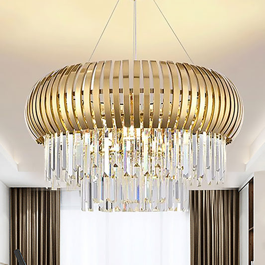 Modern 5 Lights Hanging Ceiling Light with Crystal and Metal Shade Gold Lantern Chandelier Light Gold Clearhalo 'Ceiling Lights' 'Chandeliers' 'Modern Chandeliers' 'Modern' Lighting' 251133