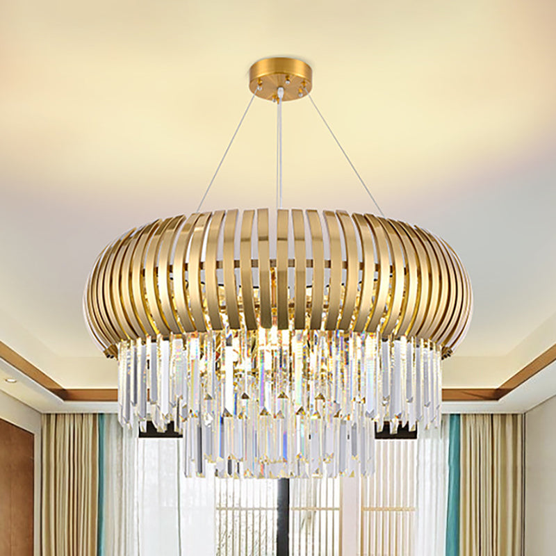 Modern 5 Lights Hanging Ceiling Light with Crystal and Metal Shade Gold Lantern Chandelier Light Clearhalo 'Ceiling Lights' 'Chandeliers' 'Modern Chandeliers' 'Modern' Lighting' 251134