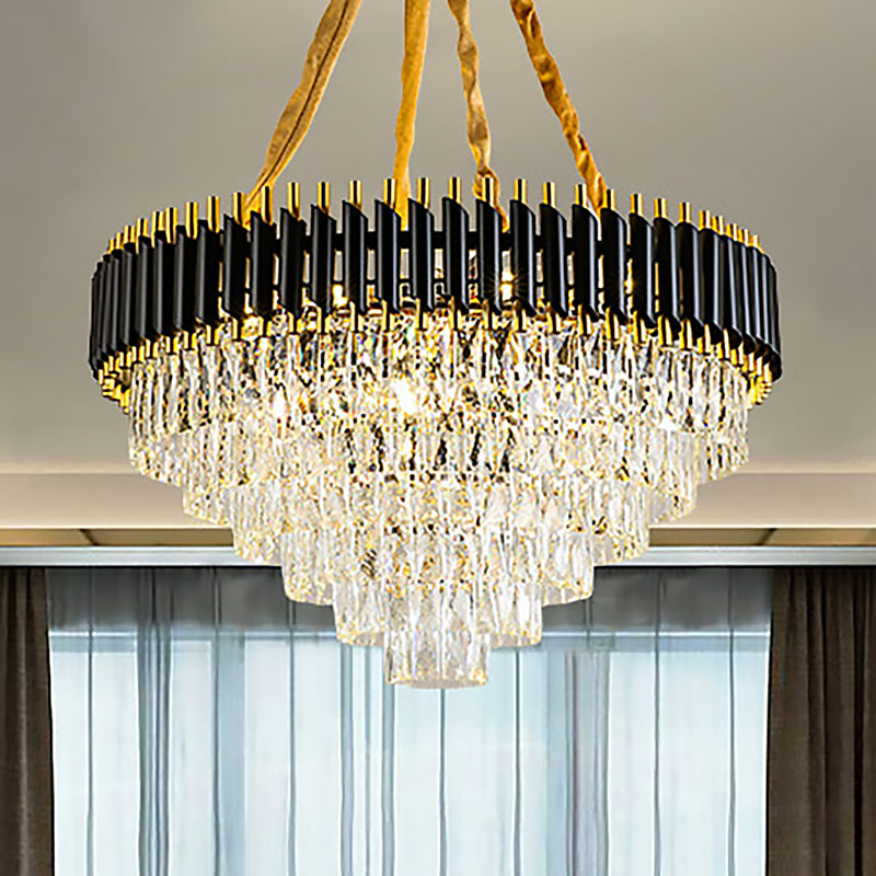 Conical Chandelier Light Modernism Crystal 4 Lights Black Hanging Ceiling Light for Living Room Black Clearhalo 'Ceiling Lights' 'Chandeliers' 'Modern Chandeliers' 'Modern' Lighting' 251135