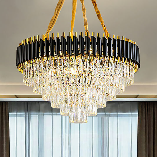 Conical Chandelier Light Modernism Crystal 4 Lights Black Hanging Ceiling Light for Living Room Black Clearhalo 'Ceiling Lights' 'Chandeliers' 'Modern Chandeliers' 'Modern' Lighting' 251135