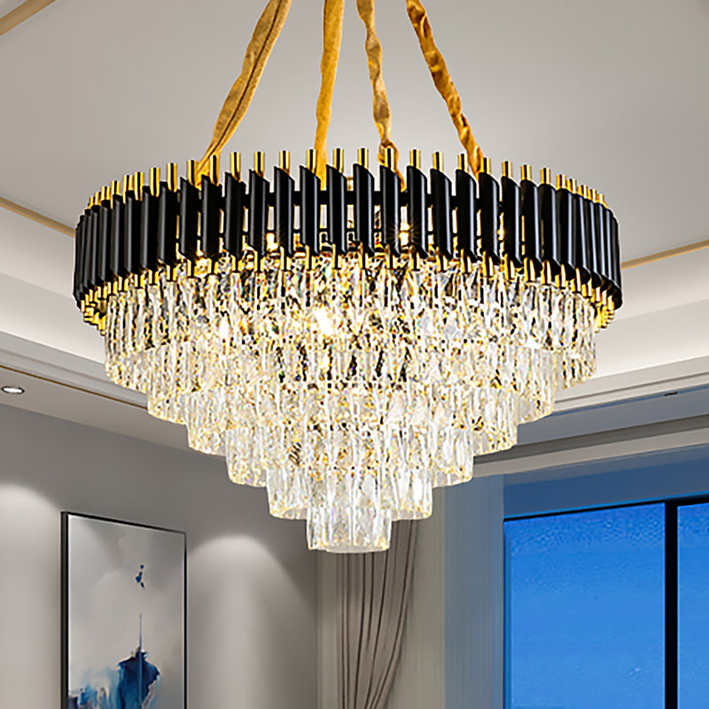 Conical Chandelier Light Modernism Crystal 4 Lights Black Hanging Ceiling Light for Living Room Clearhalo 'Ceiling Lights' 'Chandeliers' 'Modern Chandeliers' 'Modern' Lighting' 251136