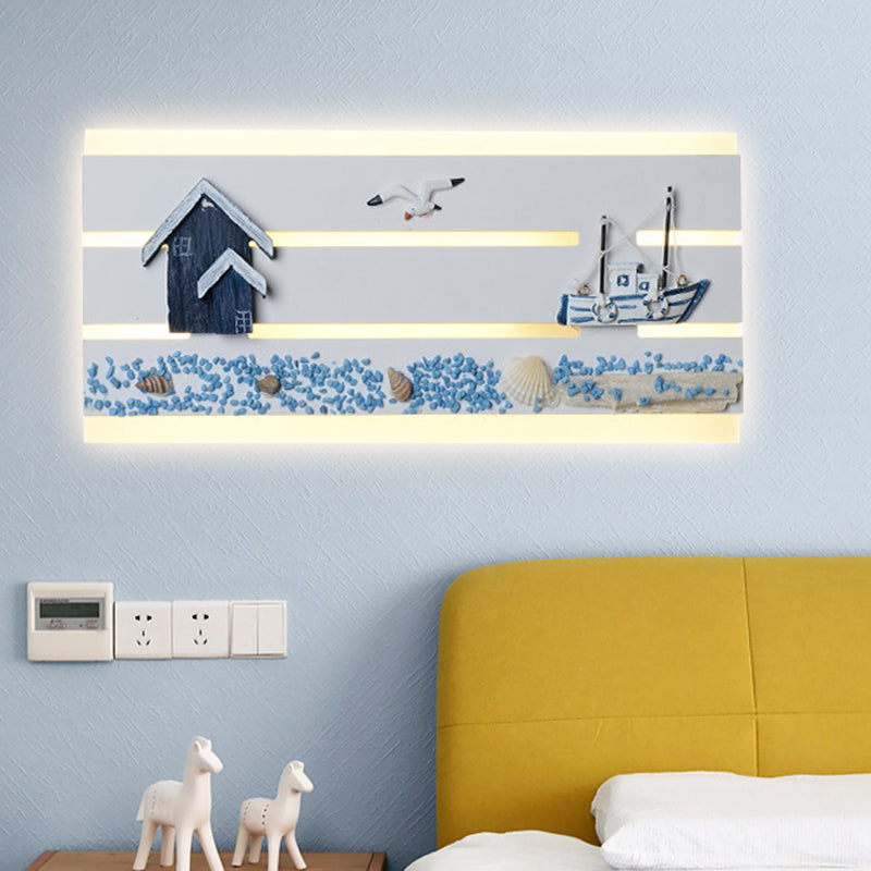 Sea View Design Wall Light with Wooden Panel Kid Bedroom Nautical LED Wall Lamp in White White Clearhalo 'Wall Lamps & Sconces' 'Wall Lights' Lighting' 251150