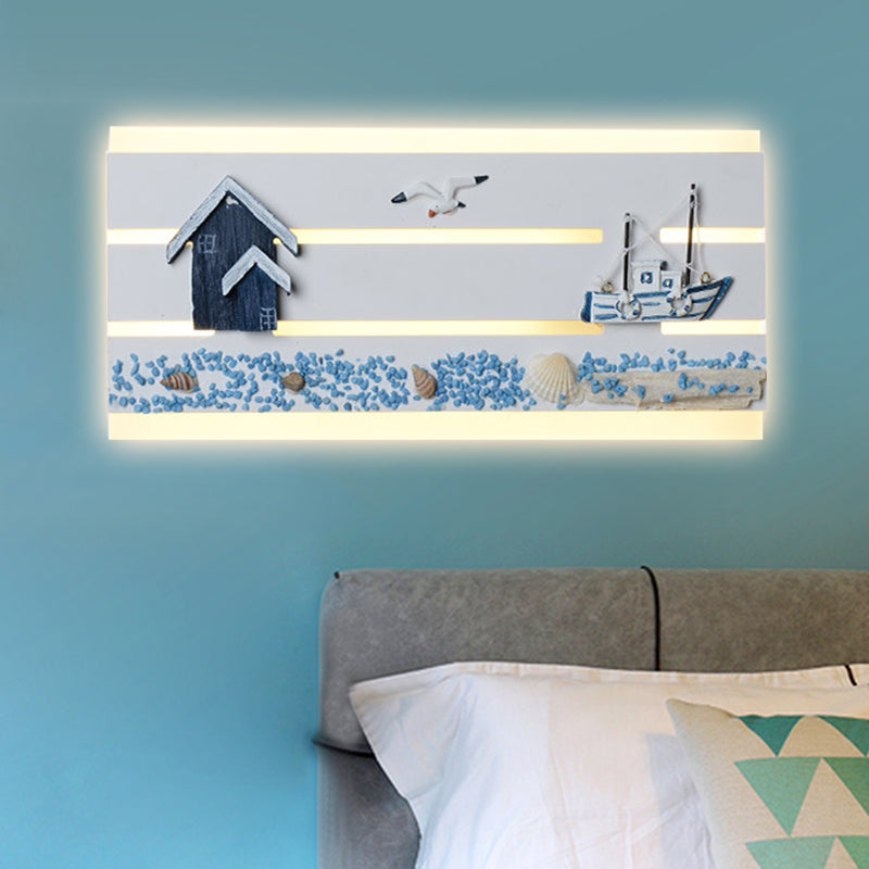 Sea View Design Wall Light with Wooden Panel Kid Bedroom Nautical LED Wall Lamp in White Clearhalo 'Wall Lamps & Sconces' 'Wall Lights' Lighting' 251151