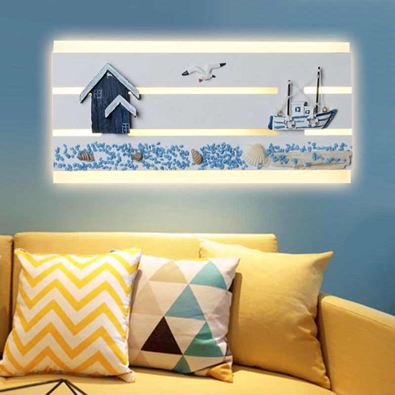 Sea View Design Wall Light with Wooden Panel Kid Bedroom Nautical LED Wall Lamp in White Clearhalo 'Wall Lamps & Sconces' 'Wall Lights' Lighting' 251152