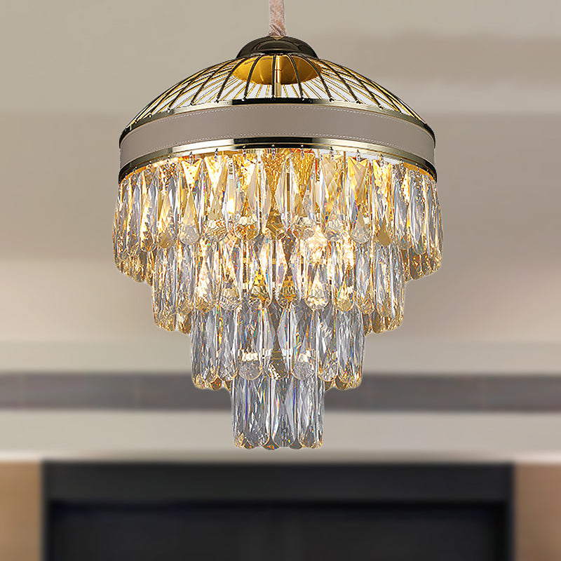 Gold 4 Tiers Hanging Ceiling Light Contemporary 7 Lights Crystal Chandelier Light Fixture Clearhalo 'Ceiling Lights' 'Chandeliers' 'Modern Chandeliers' 'Modern' Lighting' 251154