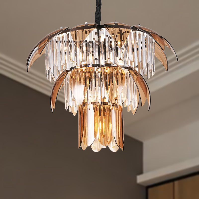 3 Layers Chandelier Light Fixture Modernism Crystal Prism 10 Lights Living Room Ceiling Light Gold Clearhalo 'Ceiling Lights' 'Chandeliers' 'Modern Chandeliers' 'Modern' Lighting' 251155