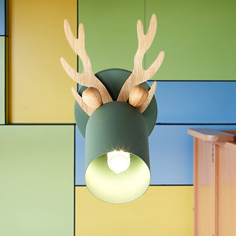 Nordic Stylish Wall Light Tapered Shade 1 Light Metal Wall Sconce with Antlers for Living Room Green Clearhalo 'Wall Lamps & Sconces' 'Wall Lights' Lighting' 251159